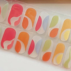 Liako Semi-Cured Gel Nail Stickers, 20Pieces, Full Coverage Self-Adhesive Waterproof Gel Art Stickers, Kit Includes 2Prep Pads, Nail File, and Wooden Stick (UV/LED Lamp Required-Colorful and Vibrant