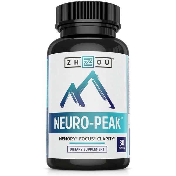 Zhou Neuro Peak Brain Support Supplement | Memory, Focus & Clarity Formula | DMAE, Rhodiola Rosea, Bacopa Monnieri, Ginkgo Biloba & More | 30 VegCaps