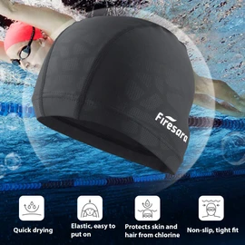 Lycra Swimming Cap, Firesara Swim Cap Anti-Tear Swim Hat Comfortable No-Slip for Men Women Long Short Hair Adult Boys Girls-Grain Black
