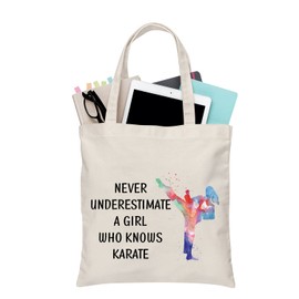 BDPWSS Karate Tote Bag Karate Lover Gift Martial Art Gift Karate Trainer Gift For Never Underestimate A Girl Who Knows Karate (Never Karate TGCA)