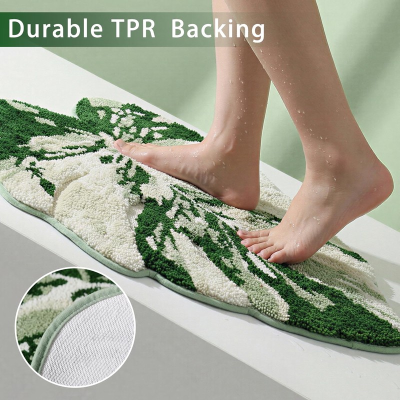 VivaNest Luxury Sage Green Leaf Bathroom Mat Monstera, 32.3"x36.6" Extra