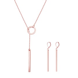 ZENGSING Pendant Necklace Women's Dangle Earrings Jewellery Set Chain Y Necklace Vertical Bar Pendant Lariat Necklace Women's Pendant Hoop Earrings for Women Girls Gifts, Alloy Steel, No Gemstone