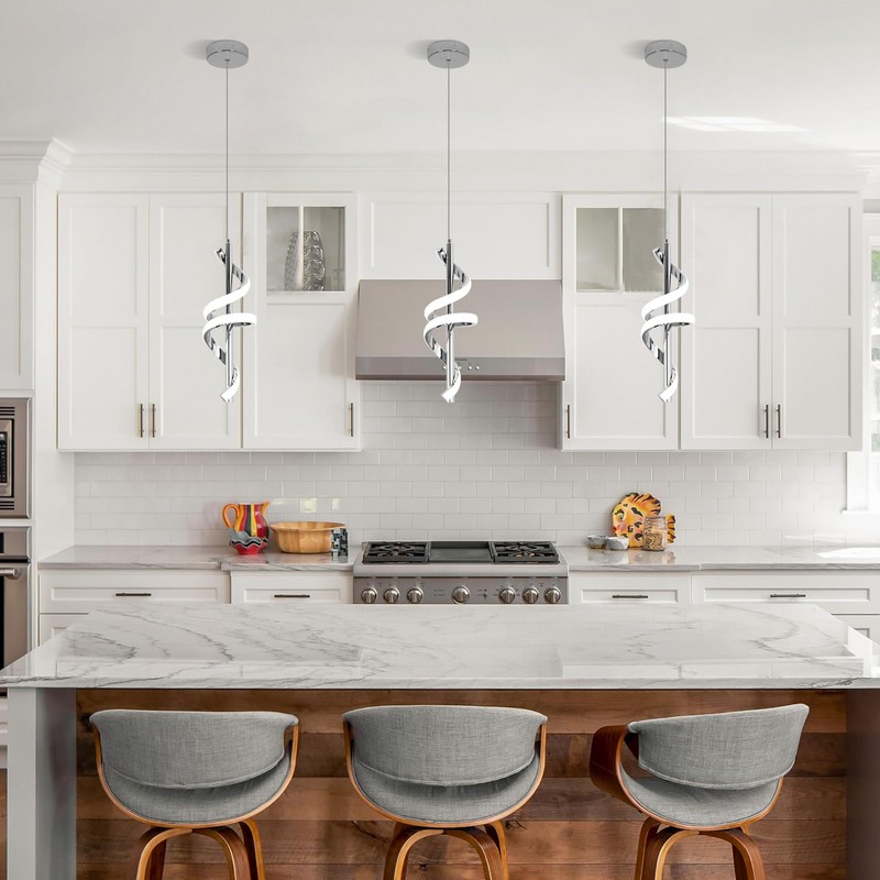 CANEOE Modern Pendant Light Kitchen Island Lighting 6000K Chrome LED