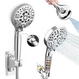 10 Settings Handheld Filtered Shower with ON/OFF Pause Switch, High Pressure 10 Spray Mode Showerhead with Extra Adhesive Wall Mount Bracket, Chrome