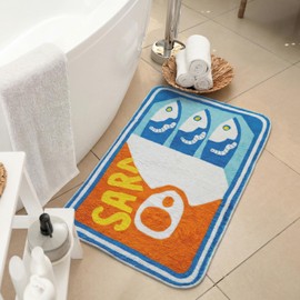 Tinideya Sardine Can Bath Mat 20 x 30 Inch Dot Gripper Non-Slip Soft Absorbent Washable Cute Funny Cartoon Fish Bathroom Decorative Floor Rug for Shower Kitchen Bedroom(Blue and Yellow)