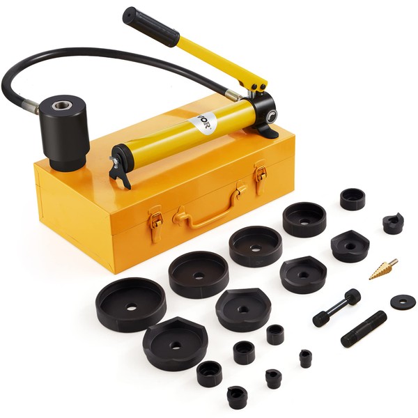 VEVOR 15 Ton Hydraulic Knockout Punch Kit, 1/2" to 4" Conduit Hole Cutter Set, KO Tool Kits W/Puncher 10 Piece, Metal Sheet Driver Tools, for Aluminum, Brass, Stainless Steel, Fiberglass and Plastic