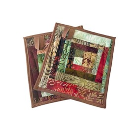 Batik Fabric Patchwork Quilted Pot Holders in Earth Tones