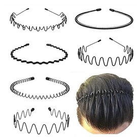 ZEBAN Metal Hairband Unisex Black Wavy Hairband, Outdoor Sports Headbands Simple Elastic Non-Slip Hair Accessories (6 Pack)