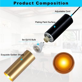 Omgomne Modern Pendant Light Fixture Kitchen Island,1-Light Black Gold GU10 Hanging Light Cord Adjustable Cylinder Pendants Lamp for Livingroom Bedroom Diningroom 1-Pack