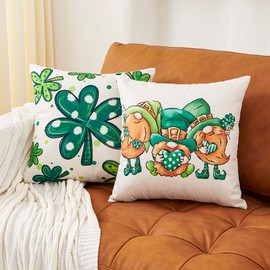CARRIE HOME St Patricks Day Throw Pillow Covers 20x20 Set of 2 Green Gnome Lucky Shamrock Pillow Covers Saint Patricks Day Home Decor for Living Room Couch and Sofa