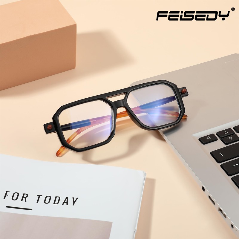 FEISEDY Reading Glasses Vintage Square Blue Light Blocking Glasses Women