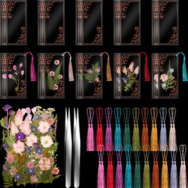Faccito 162 Pcs Dried Flower Bookmark Making Kit Retro Craft DIY Transparent Bookmarks Laminating Pouches Handmade Pressed Dried Flower with Tassels Tweezers for School Classroom Book Lovers