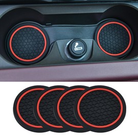 Honibaoto 4PCS Car Cup Holder Coasters, 2.75 Inch Non-Slip Insert Water Bottle Holder Pads, Dustproof Automotive Interior Accessories Mat, Universal for Vehicles, Trucks, RVs (Red)