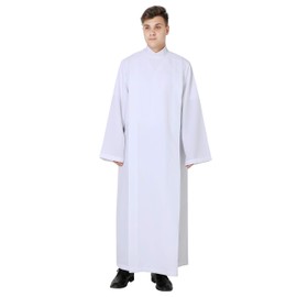 IvyRobes Front Wrap White Clergy ALB Church Worship ALB Garment, White, Small(5'6"-5'9")