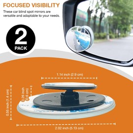 Crystal Blind Spot Mirror, 2-Pack, 360° Rotatable HD Glass, 2-Inch Convex Round Mirrors for Cars, SUVs and Trucks