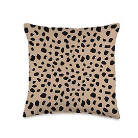 SqueakyRicardo Dalmatian Animal Print Spots Black Beige Cheetah Polka Dots Throw Pillow, 16x16, Multicolor
