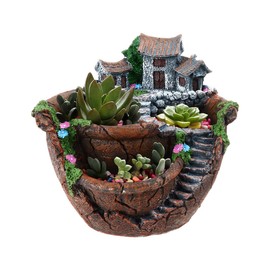 OUNONA Planter Flower Plant Pots Fairy Garden Pot with Sweet House (Orange)