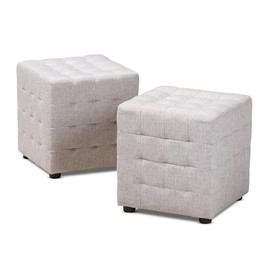 Baxton Studio Elladio Upholstered Wood Cube Ottoman in Gray Beige - Set of 2