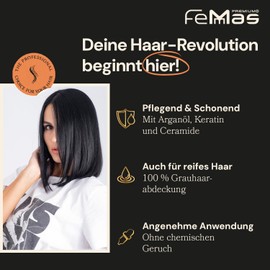 FemMas Haarfarbe Schwarz 1 I Professionelle Creme Haarfarbe mit Arganöl, Keratin & Ceramiden I Als dauerhafte Haarfärbung oder Tönung für strahlende, haltbare Farbergebnisse I 100 ml