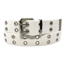 Double Grommet Belt Canvas Punk Style Web Belt Double Eyelet for Women Men Jeans 2 Hole Belts 1.5'' Wide (white, L: waist size 36"~40")