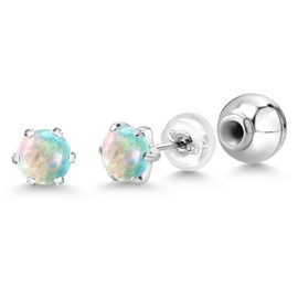 Gem Stone King Pure PT900 Platinum 900 Six Prong 5MM Round Gemstone Birthstone Stud Earrings For Women Men