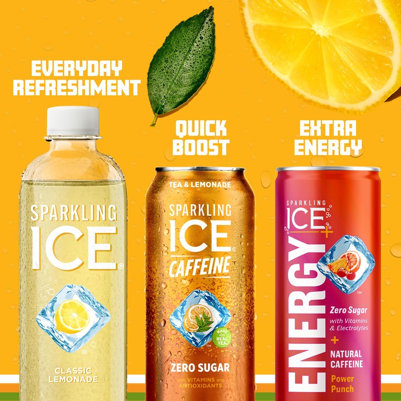 Sparkling Ice Caffeine Tea + Lemonade Sparkling Water with Caffeine,