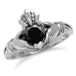 Silvershake Natural Heart Shape Black Onyx Irish Celtic Claddagh 925 Sterling Silver Friendship Ring Size 7
