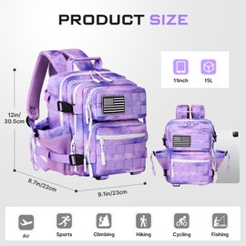 Boomistry - Mochila táctica pequeña de 15 litros, mochila táctica para hombres y mujeres, mochila militar Molle para gimnasio, diario, Morado Nebula-15l, 15L, Estilo táctico