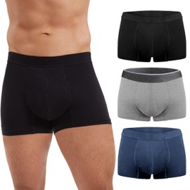 IRISMORII Washable Mens Urine Incontinence Underwear for Bladder Leak Proof Absorbent Cotton Trunk Boxer Brief 60 ML 3 Pack (Black, Gray, Blue, XXL)