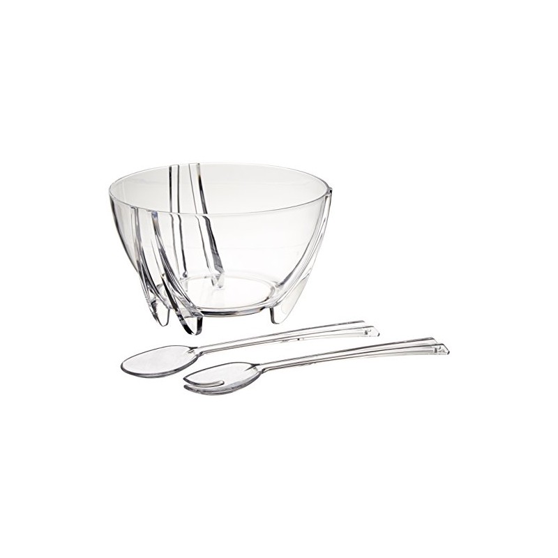 Prodyne Acrylic Salad Bowl with Servers, Clear,6 quarts