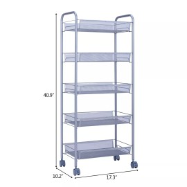 Unbranded US 5-Tiers Silver Rolling Honeycomb Mesh Style Removable Storage Cart Shelf Rack