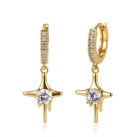 Watforsh 14k Gold Plated Star Hoop Earrings for Women Star Drop with Sparkling Cubic Zirconia Huggie Hoop Earrings for Celestial Jewelry