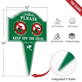 T&R Large No Pooping No Peeing Sign Keep Off The Grass Sign with Stake for Yard - 1 Pack - 14” x 10” Rust Free Heavy Aluminum, UV Protected, Waterproof and Fade Resistant, Easy to Install