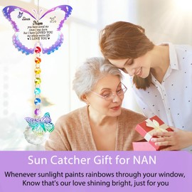 Focxoio Nan Birthday Gifts from Granddaughter, Crystal Butterfly SunCatchers Nan Gifts Christmas Thanksgiving for Nan with Gift Box