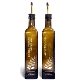 GOFOGOFO 17oz Glass Olive Oil Dispenser Bottles Set Of 2 Gold - 500ml Oil & Vinegar Dispenser Bottles with Pourers and Funnel Carafe Decanter for Kitchen(DARK BROWN, 500ml set of 2)