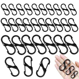 30 Pcs Zipper Lock Clip, 3 Sizes Zipper Clip Theft Deterrent, S Shaped Carabiner Keychain, S Carabiner Clip Dual Keychain Locking Clip for Home, Travel, Camping, Hiking, Outdoor(Black)