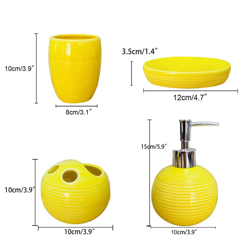 Bathroom Accessories Set 4 Piece Yellow Ceramic Bathroom Decor Accessory