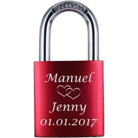 LoveGoals Engraved Love Padlock, Ideal Gift for Lovers and Couples, High-Quality Gift Packaging, Padlock with 2 Keys, Anodised Surface, Design M005 Customisable