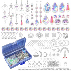 Buerjia 200pcs Crystal Sun Catchers Sun Catchers with Crystals Adult Craft Kit Rainbow Maker Prism with Pendant Easy to Use Silver