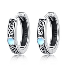Dreamboat Sterling Silver Celtic Knot Earrings for Women Norse Viking Irish Earrings Men Hoop Earrings Unisex Arracadas Para Hombr Moonstone Irish Jewelry Irish Gifts