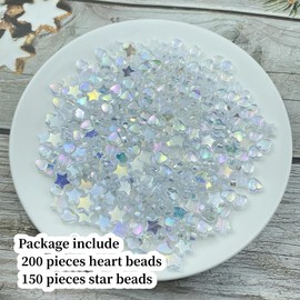 Xinhongo 350 Pcs Heart Star Acrylic Beads 9mm Heart Beads 11mm Star Shape Beads Spacer Bead for Making Bracelet Necklace Necklaces Earrings Key Chains Accessories DIY Crafts Beads(Clear White AB)
