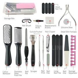 Bliss Gifts & Homewares Professional Manicure Tool Kit I 24 in 1 Pedicure Stainless Steel Foot Care Tools Set I Foot Scrubber Rasp Heel Dead Skin & Callus Removal I for Women Men Home Salon Care (Black)