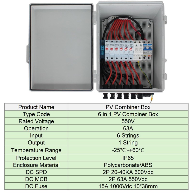 TOMSHIELE ABS Waterproof PV Combiner Box with 6 String, Solar