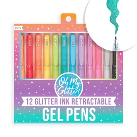 Ooly Oh My Glitter Gel Pens - Set of 12 Cute Art and Back to School Supplies for Girls, Planner Pen with Comfort Grip, Ideal Retractable Glitter Pens for Decorations & Office Use