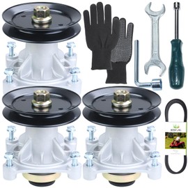 BOSFLAG 3 Pack 604214 Spindle with 603988 Pulley 791988 Belt Replaces Hustler 604214 Spindle for Hustler Raptor 52 inch Deck Spindle, Hustler Raptor 52 inch Blades, Hustler Raptor 52 inch Spindle Kit