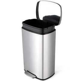 13.2 Gal Kitchen Trash Can, 50L Recycling or Garbage Bin, Brushed Stainless Steel Waste Basket, Soft&Quiet Close Dustbin, with Step-On Pedal, Removable Inner Bucket, for Home, Office, LIving Room