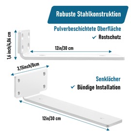 4 Pieces Heavy Duty Floating Shelf Brackets, 90 Degree Wall Shelf Holder, L-Shape Right Angle Corner Bracket with Screw and Anchors for Study Room | Living Room | Office | Kitchen (30 cm, White)