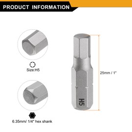 sourcing map 5pcs H5.0 Hex Screwdriver Bit 1/4" Hex Shank 25mm/1" Length Magnetic Hexagon Head Hex Bits S2 Steel Screw Driver Bit for Impact Electric Screw Driver Power Tools