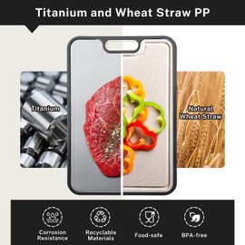 Snuvid Titanium Cutting Board, Double Sided Cutting Boards for kitchen, Pure Titanium and Wheat Straw PP, Food-Grade, non Toxic - Easy to Clean