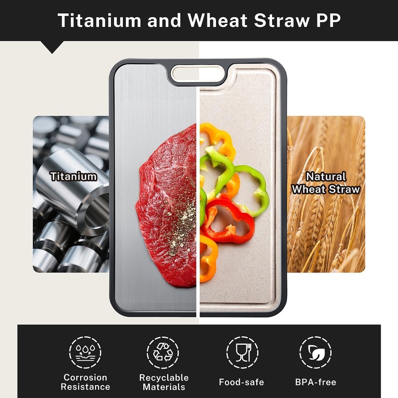 Snuvid Titanium Cutting Board, Double Sided Cutting Boards for kitchen,